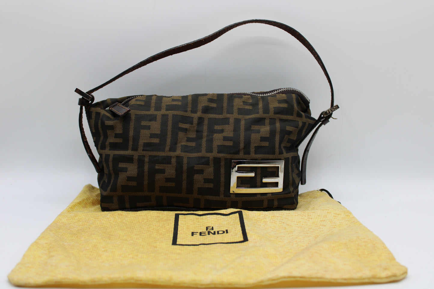 Fendi Brown Zucca Canvas Leather Mini Pochette Shoulder Bag