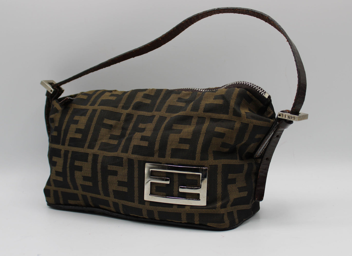 Fendi Brown Zucca Canvas Leather Mini Pochette Shoulder Bag