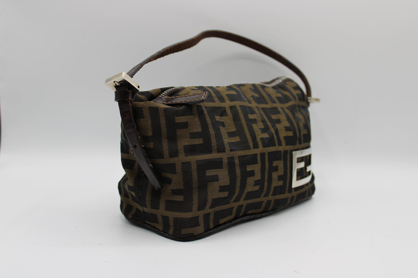Fendi Brown Zucca Canvas Leather Mini Pochette Shoulder Bag