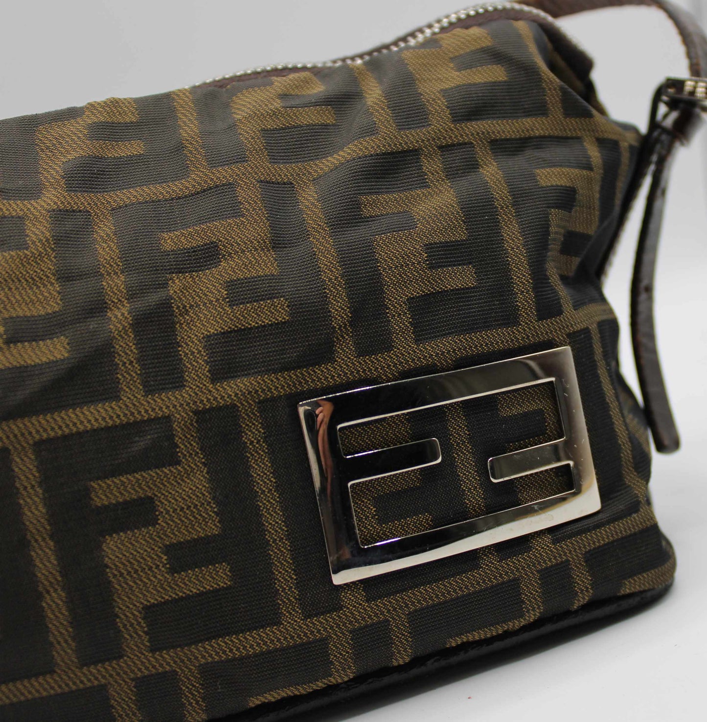 Fendi Brown Zucca Canvas Leather Mini Pochette Shoulder Bag