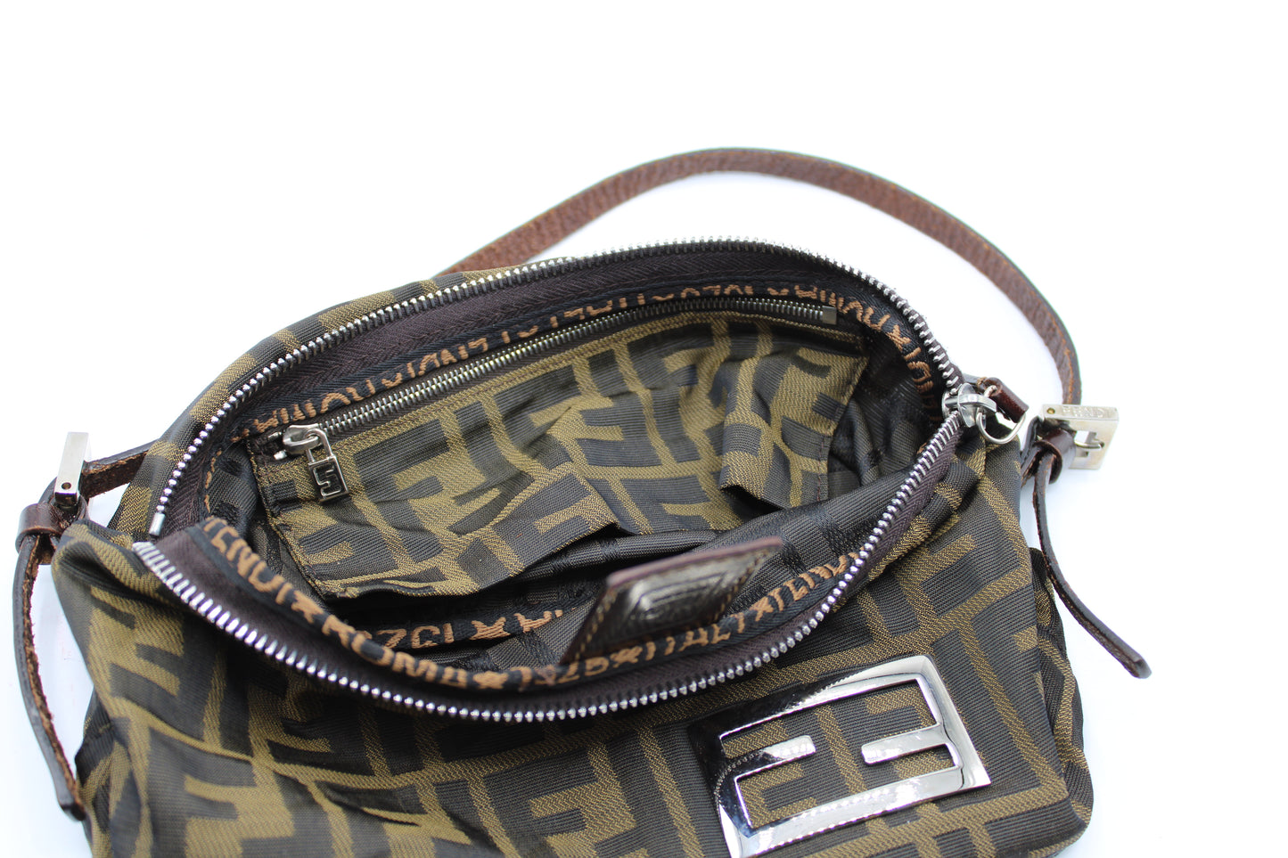 Fendi Brown Zucca Canvas Leather Mini Pochette Shoulder Bag