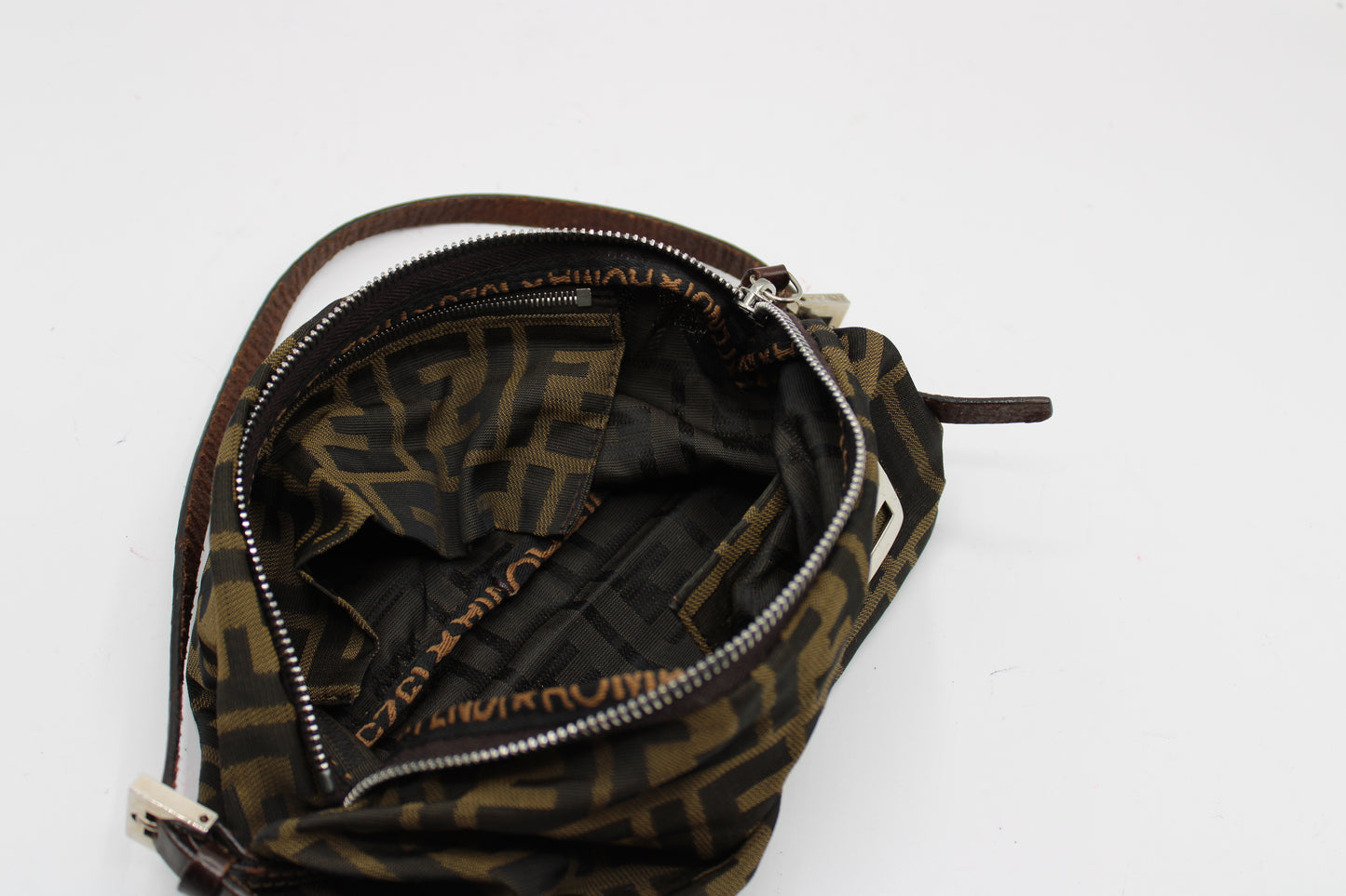 Fendi Brown Zucca Canvas Leather Mini Pochette Shoulder Bag