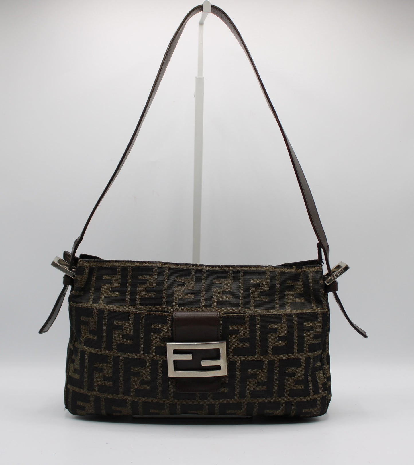 Fendi Brown Zucca Canvas Leather Baguette Shoulder Bag
