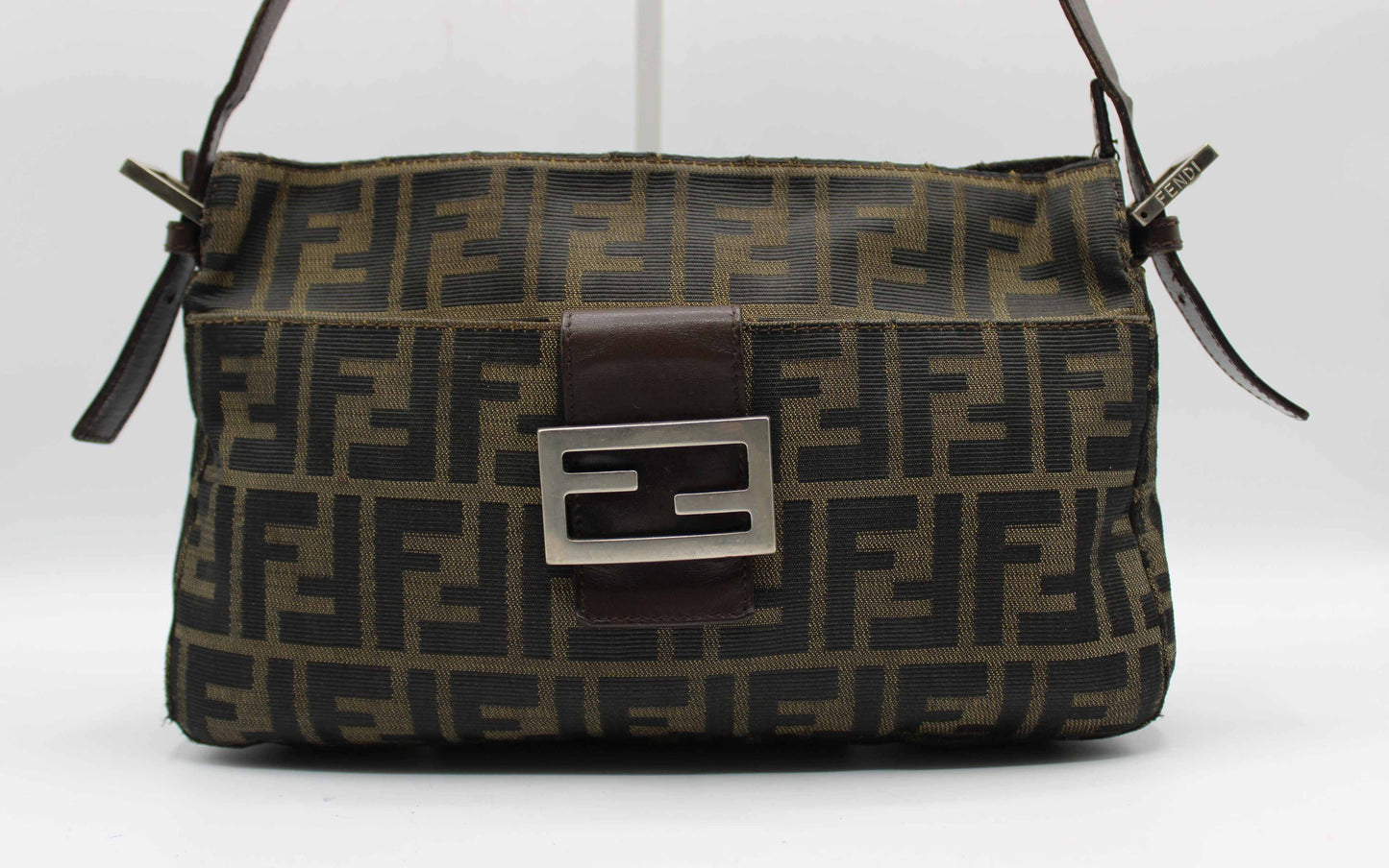 Fendi Brown Zucca Canvas Leather Baguette Shoulder Bag