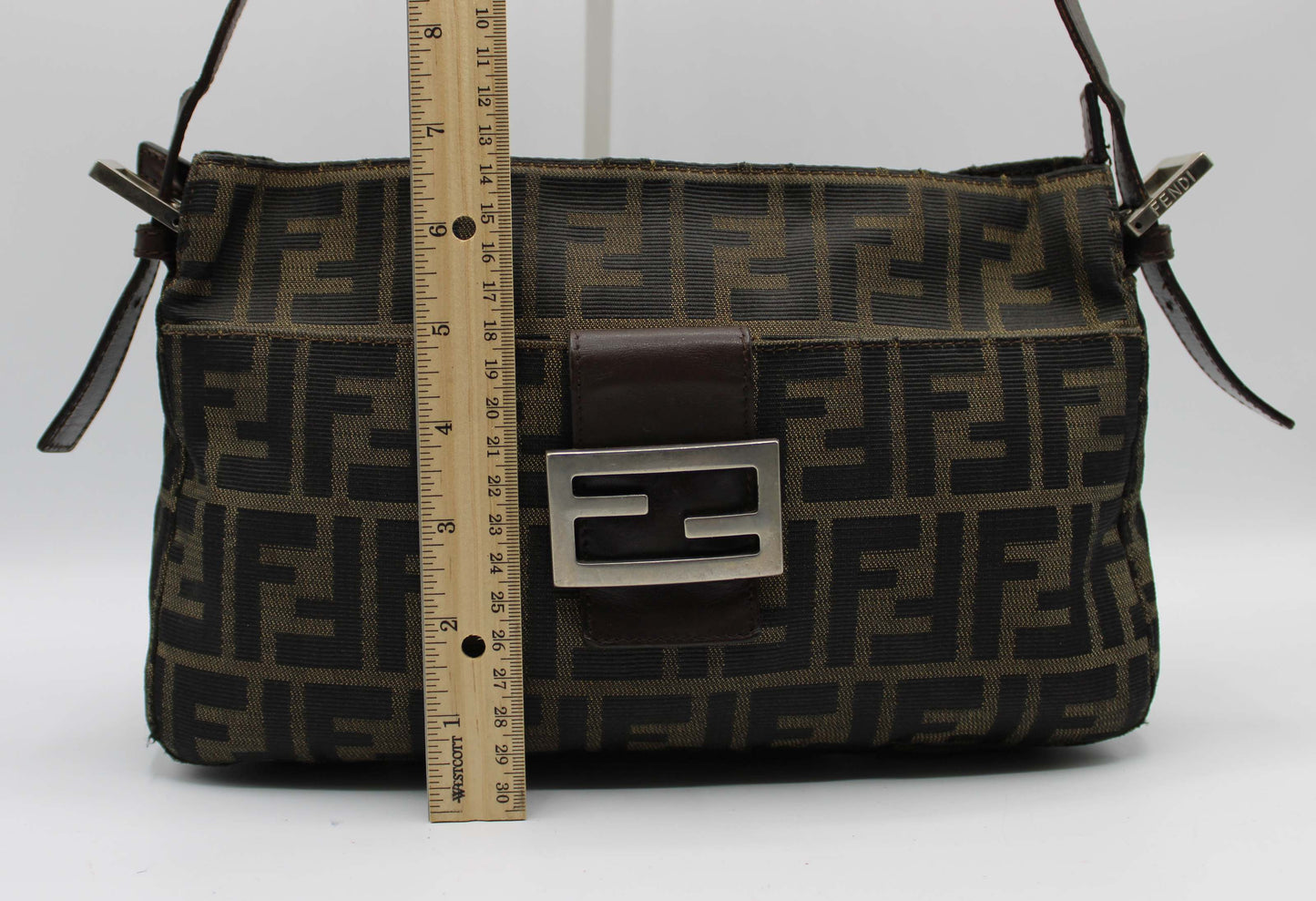 Fendi Brown Zucca Canvas Leather Baguette Shoulder Bag