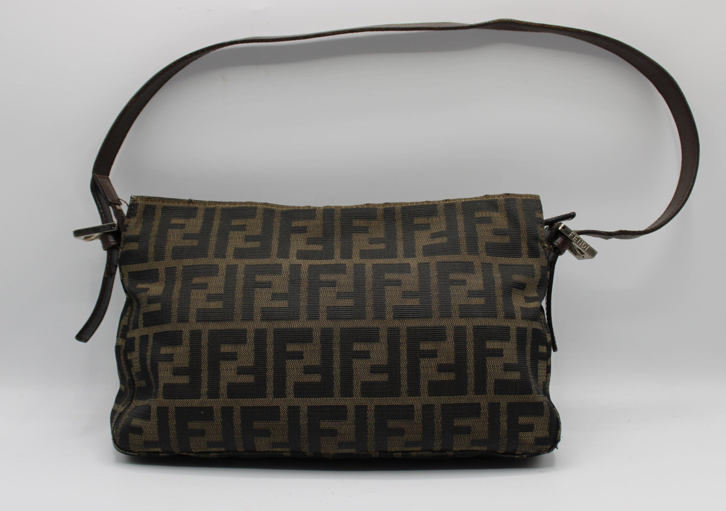 Fendi Brown Zucca Canvas Leather Baguette Shoulder Bag