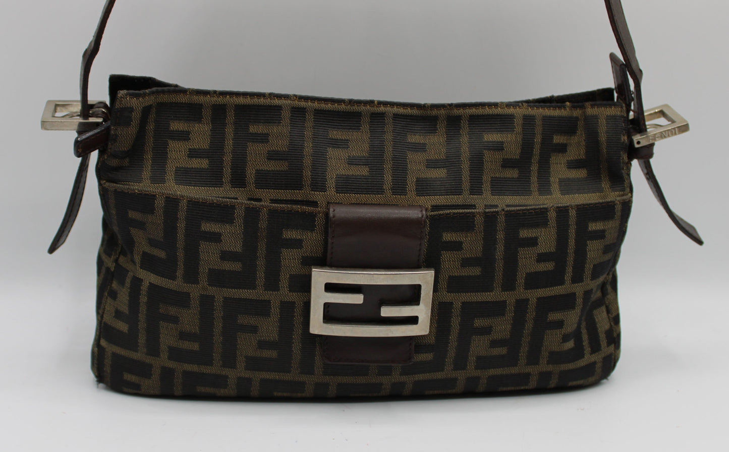 Fendi Brown Zucca Canvas Leather Baguette Shoulder Bag