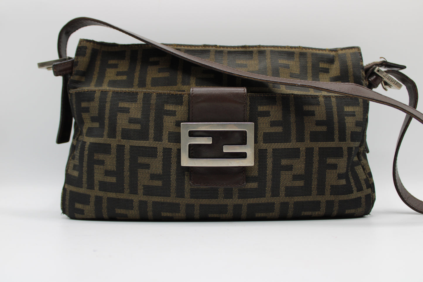 Fendi Brown Zucca Canvas Leather Baguette Shoulder Bag