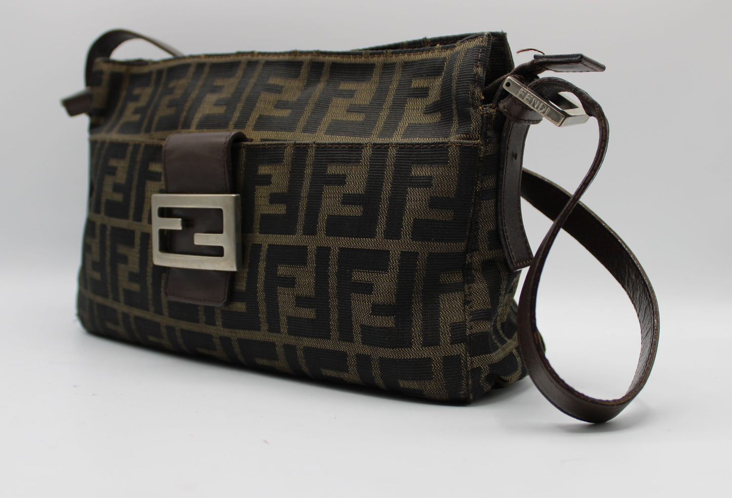 Fendi Brown Zucca Canvas Leather Baguette Shoulder Bag