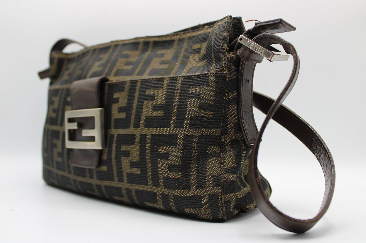 Fendi Brown Zucca Canvas Leather Baguette Shoulder Bag