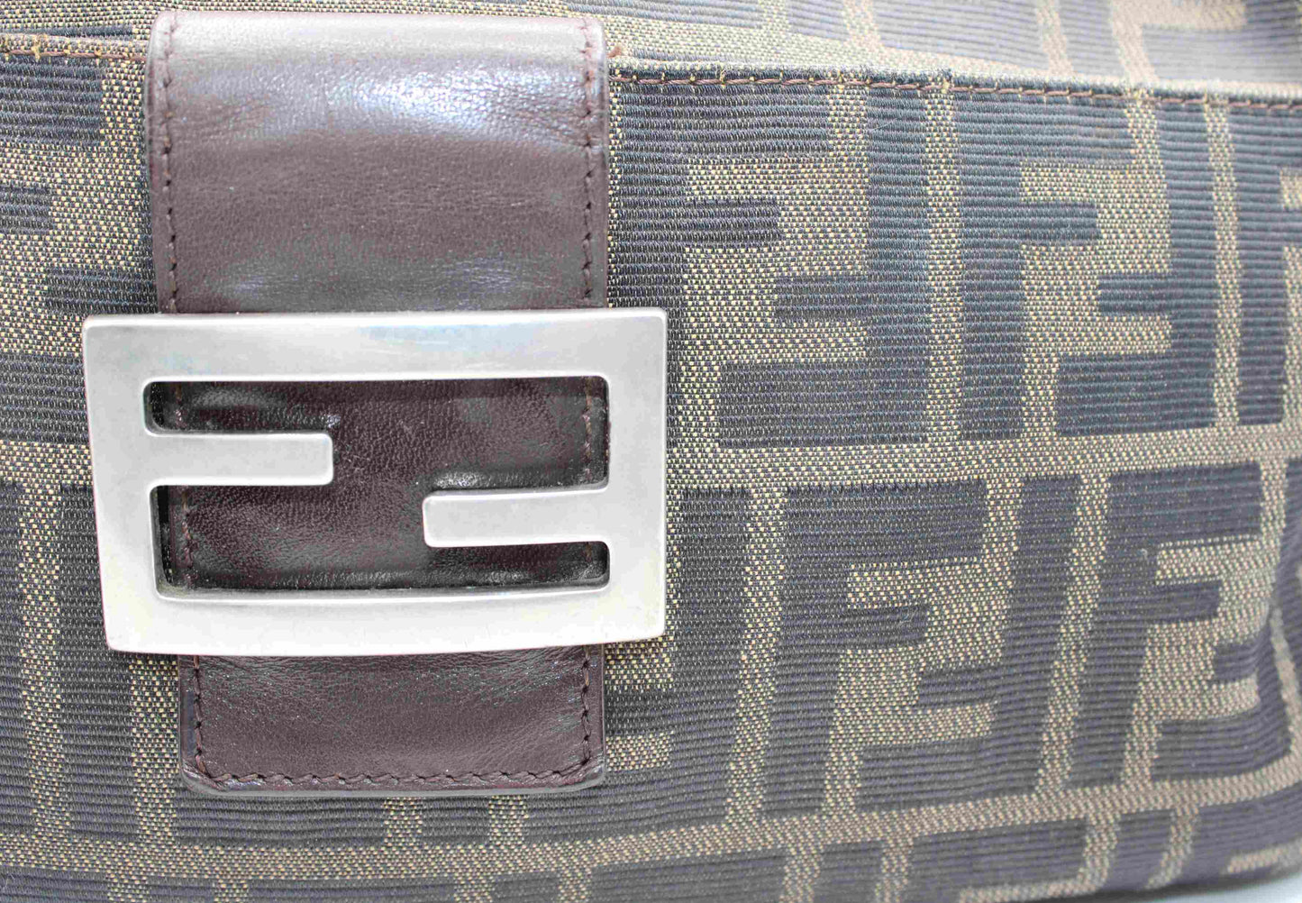 Fendi Brown Zucca Canvas Leather Baguette Shoulder Bag