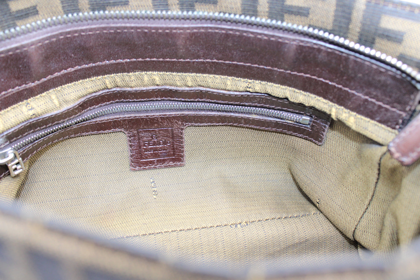 Fendi Brown Zucca Canvas Leather Baguette Shoulder Bag