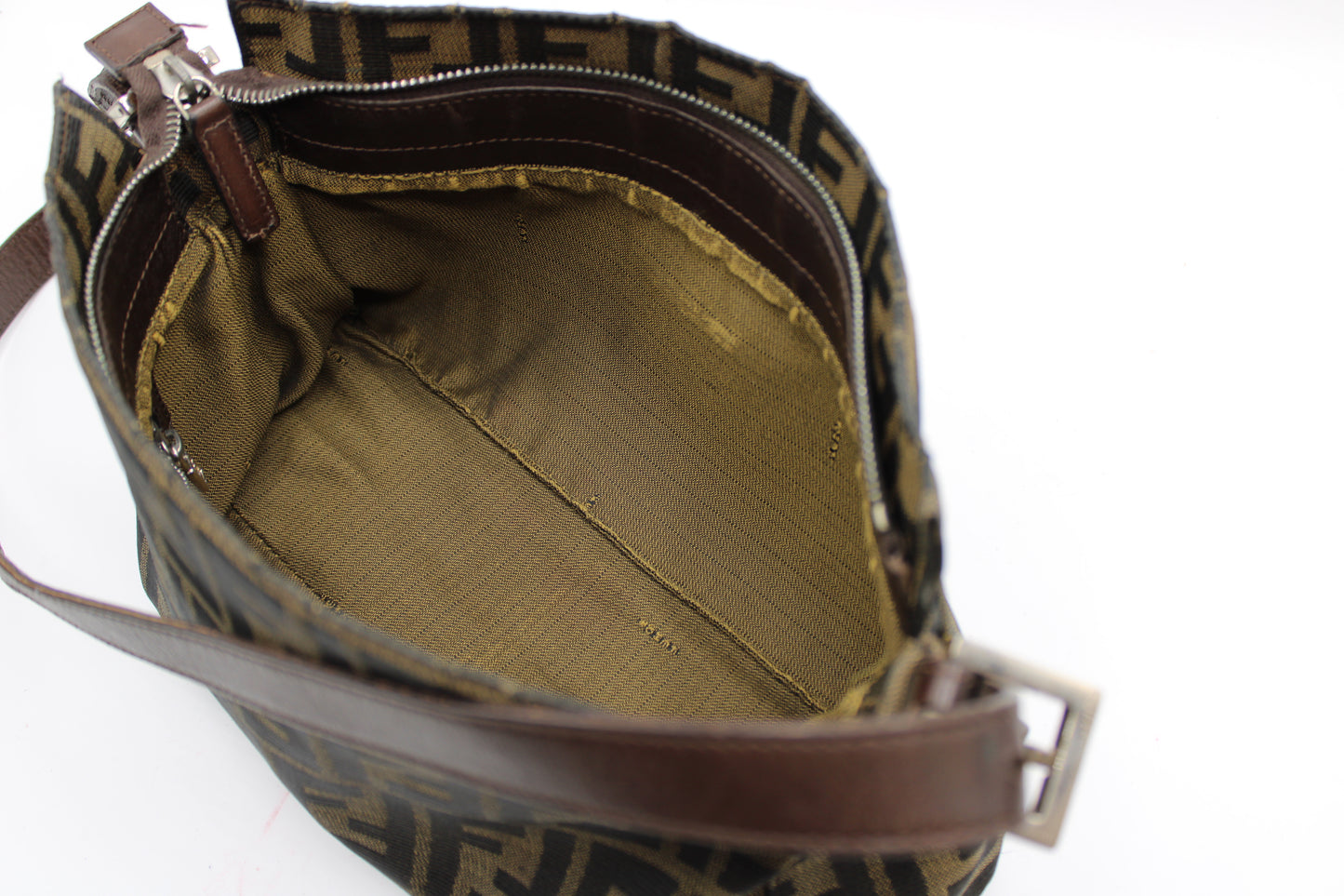 Fendi Brown Zucca Canvas Leather Baguette Shoulder Bag
