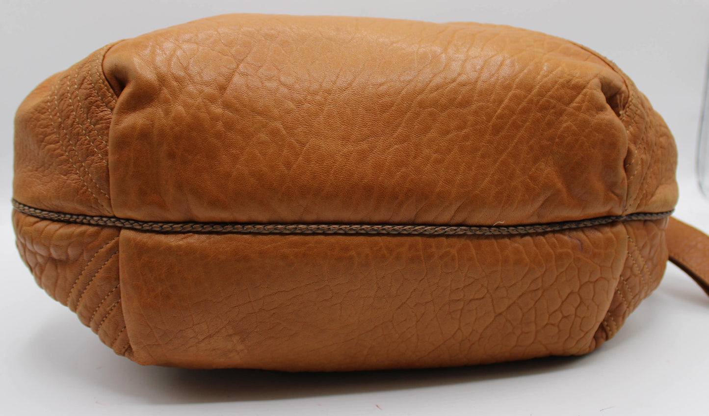 Fendi Cognac Leather Baby Spy Woven Satchel