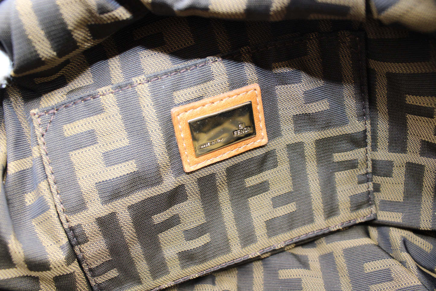 Fendi Cognac Leather Baby Spy Woven Satchel