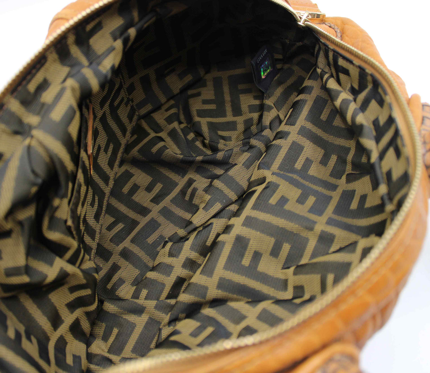 Fendi Cognac Leather Baby Spy Woven Satchel