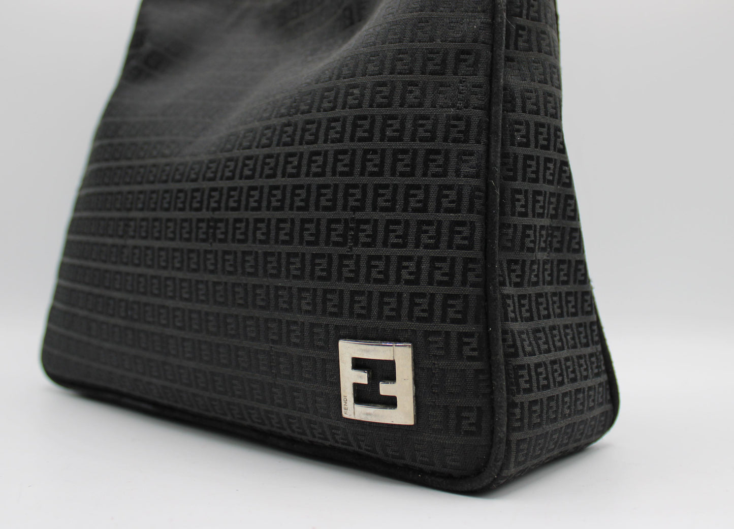 Fendi Black Zucca Canvas Leather Strap Shoulder Bag