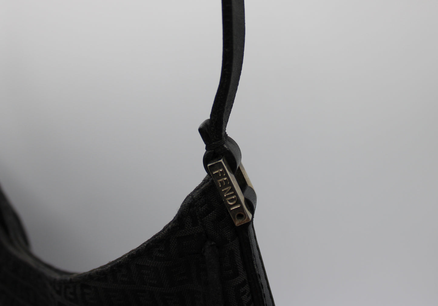 Fendi Black Zucca Canvas Leather Strap Shoulder Bag