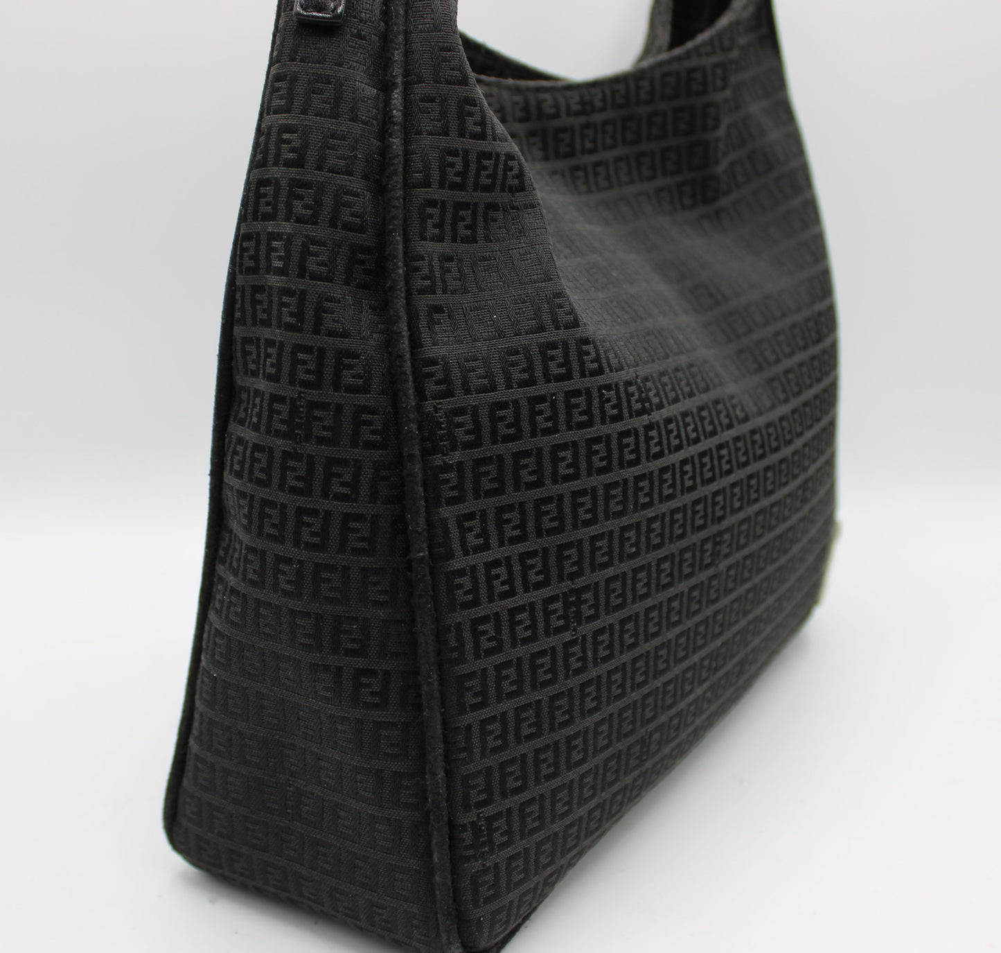 Fendi Black Zucca Canvas Leather Strap Shoulder Bag