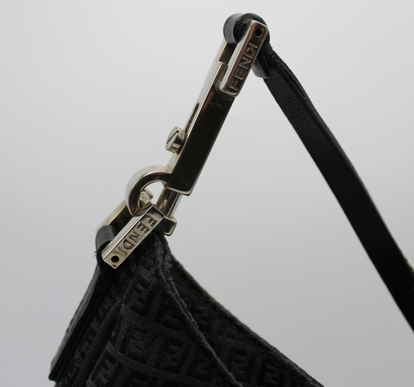 Fendi Black Zucca Canvas Leather Strap Shoulder Bag