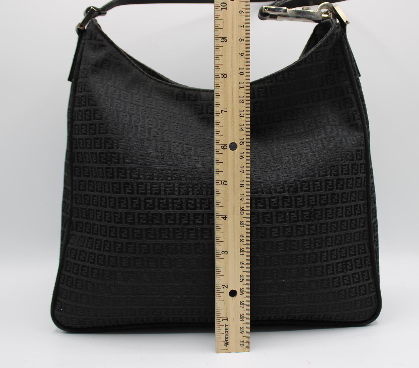 Fendi Black Zucca Canvas Leather Strap Shoulder Bag