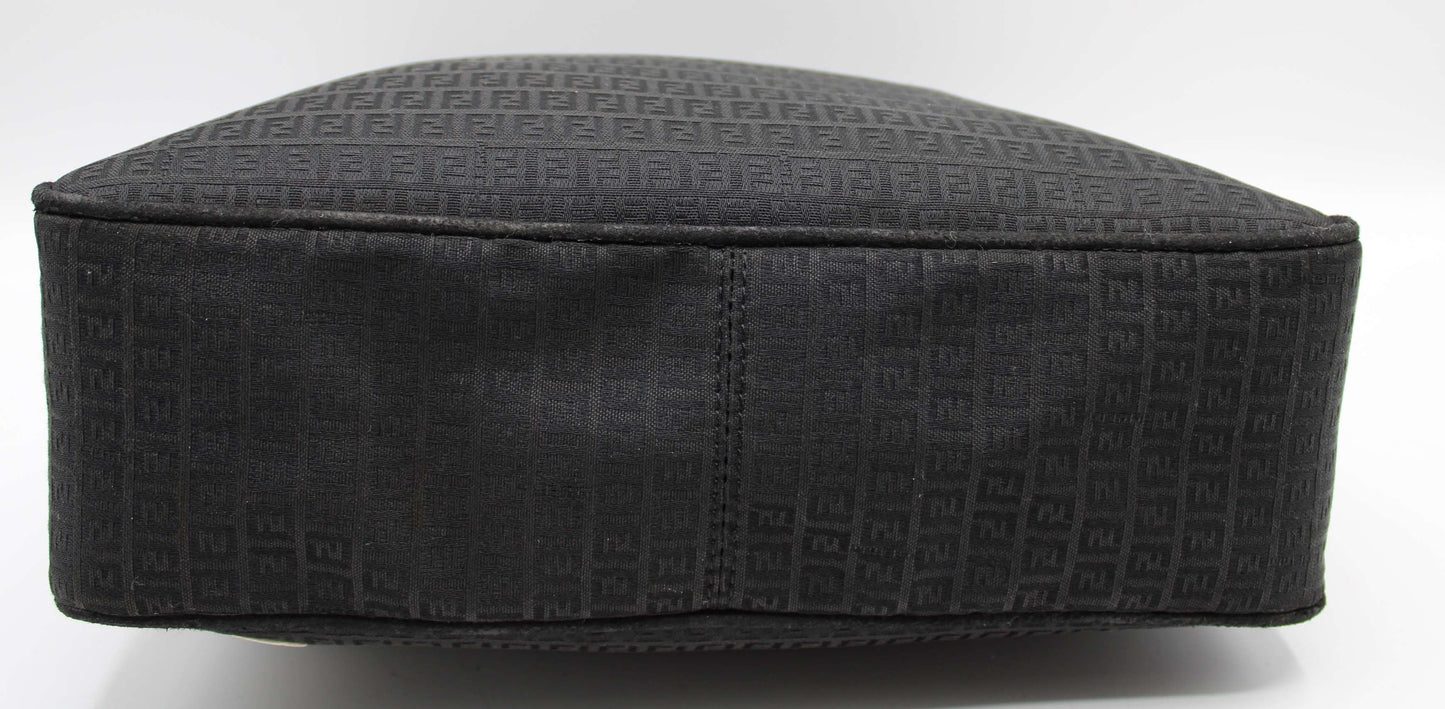Fendi Black Zucca Canvas Leather Strap Shoulder Bag