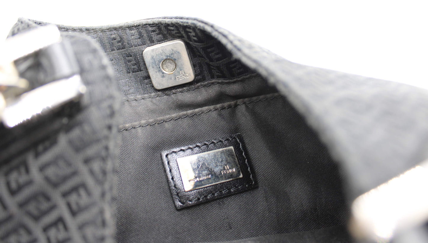 Fendi Black Zucca Canvas Leather Strap Shoulder Bag
