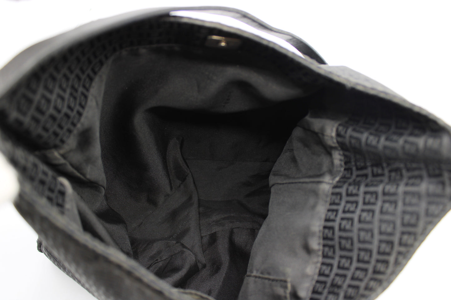 Fendi Black Zucca Canvas Leather Strap Shoulder Bag