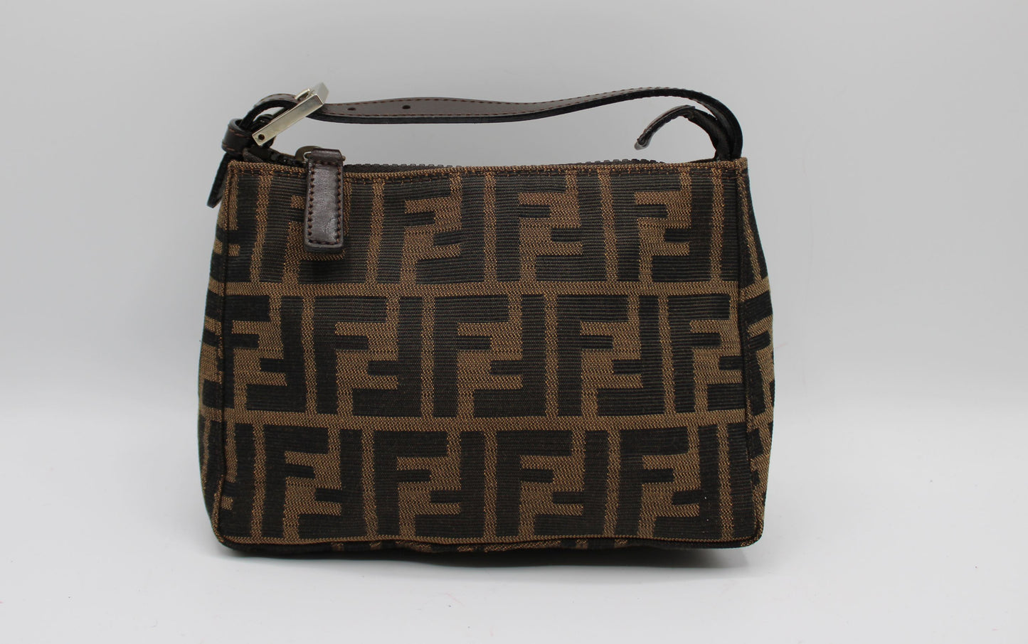 Fendi Brown Zucca Canvas Leather Pochette Handbag