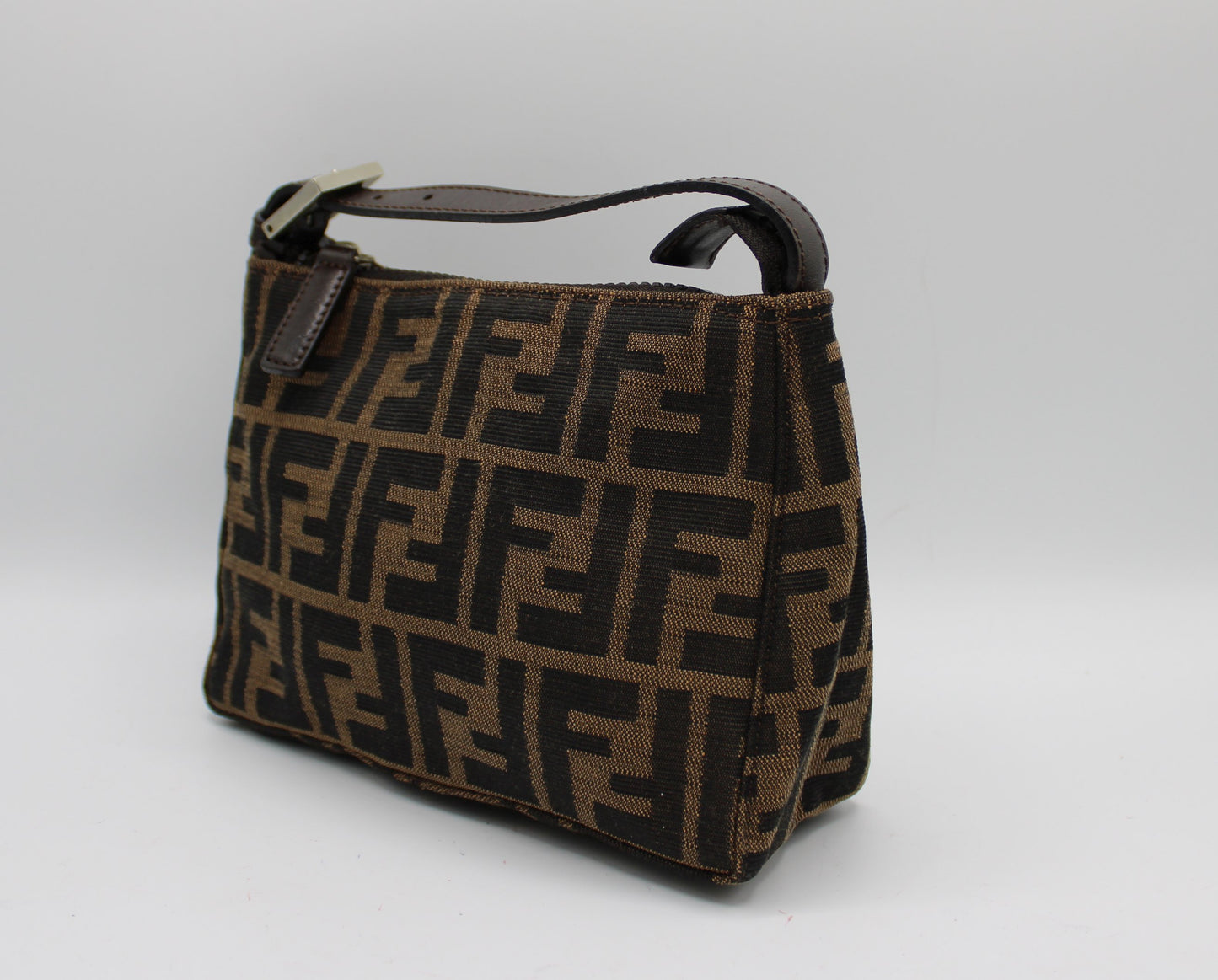 Fendi Brown Zucca Canvas Leather Pochette Handbag