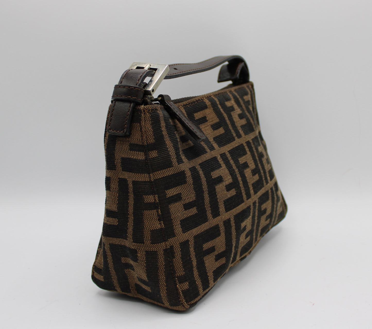 Fendi Brown Zucca Canvas Leather Pochette Handbag