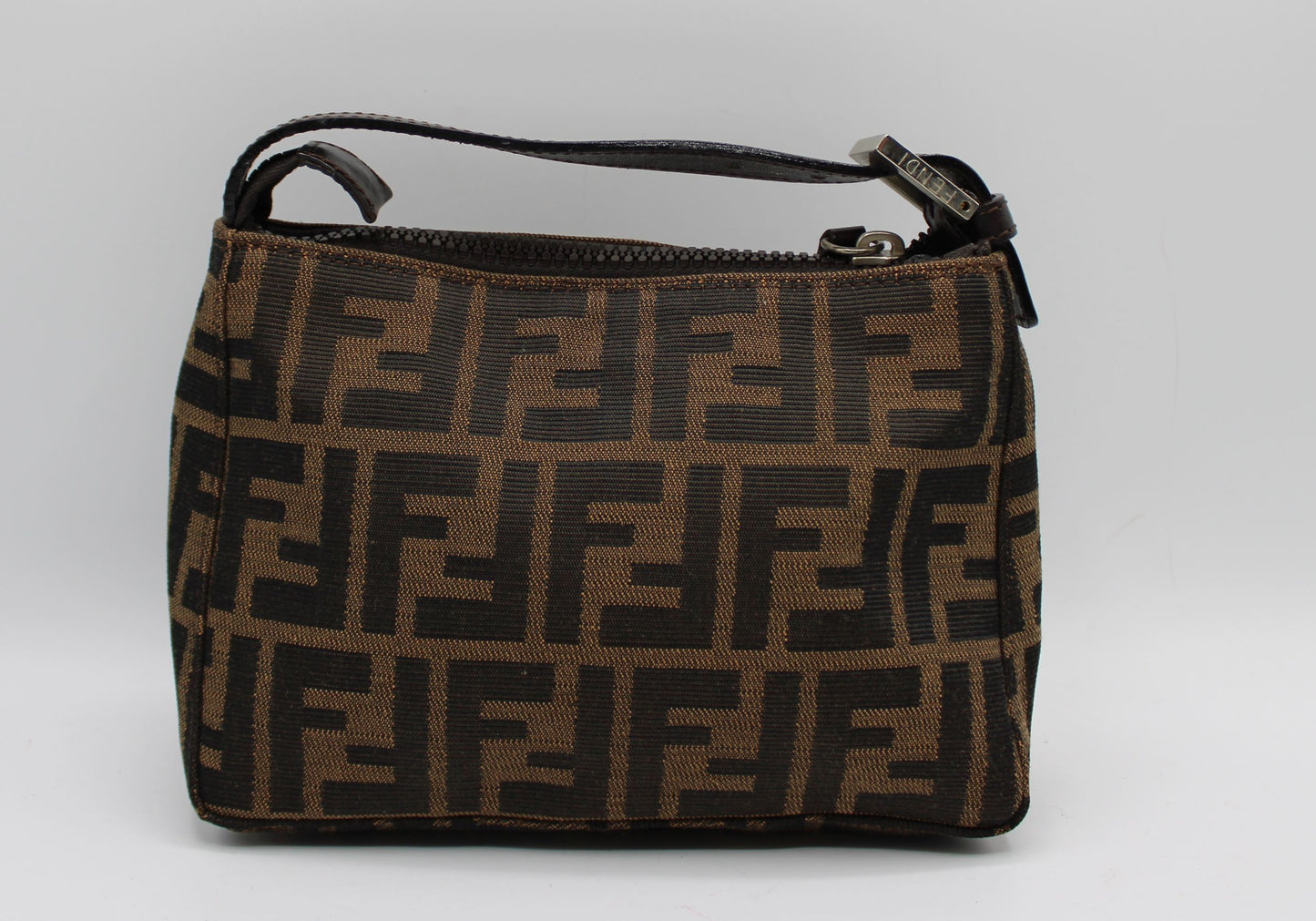 Fendi Brown Zucca Canvas Leather Pochette Handbag