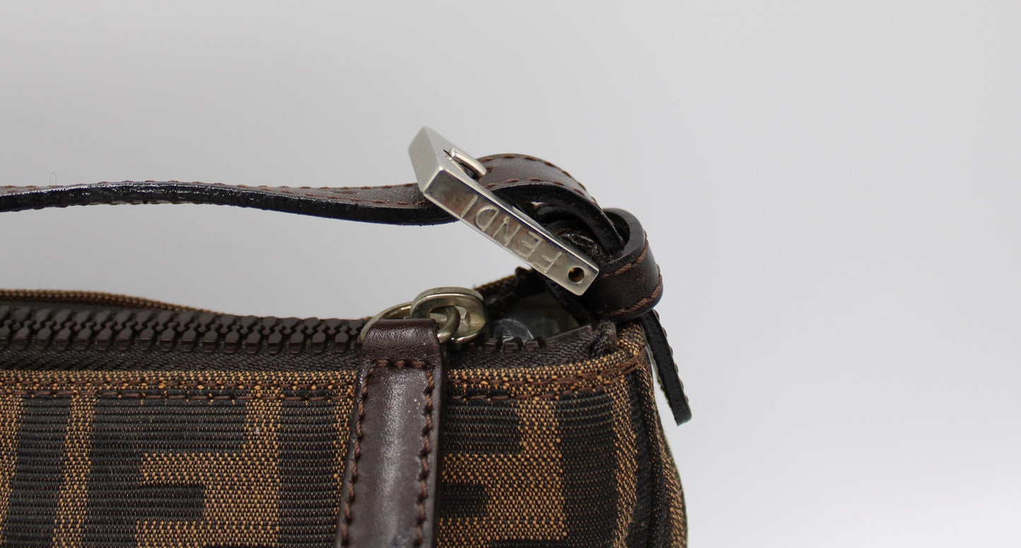 Fendi Brown Zucca Canvas Leather Pochette Handbag