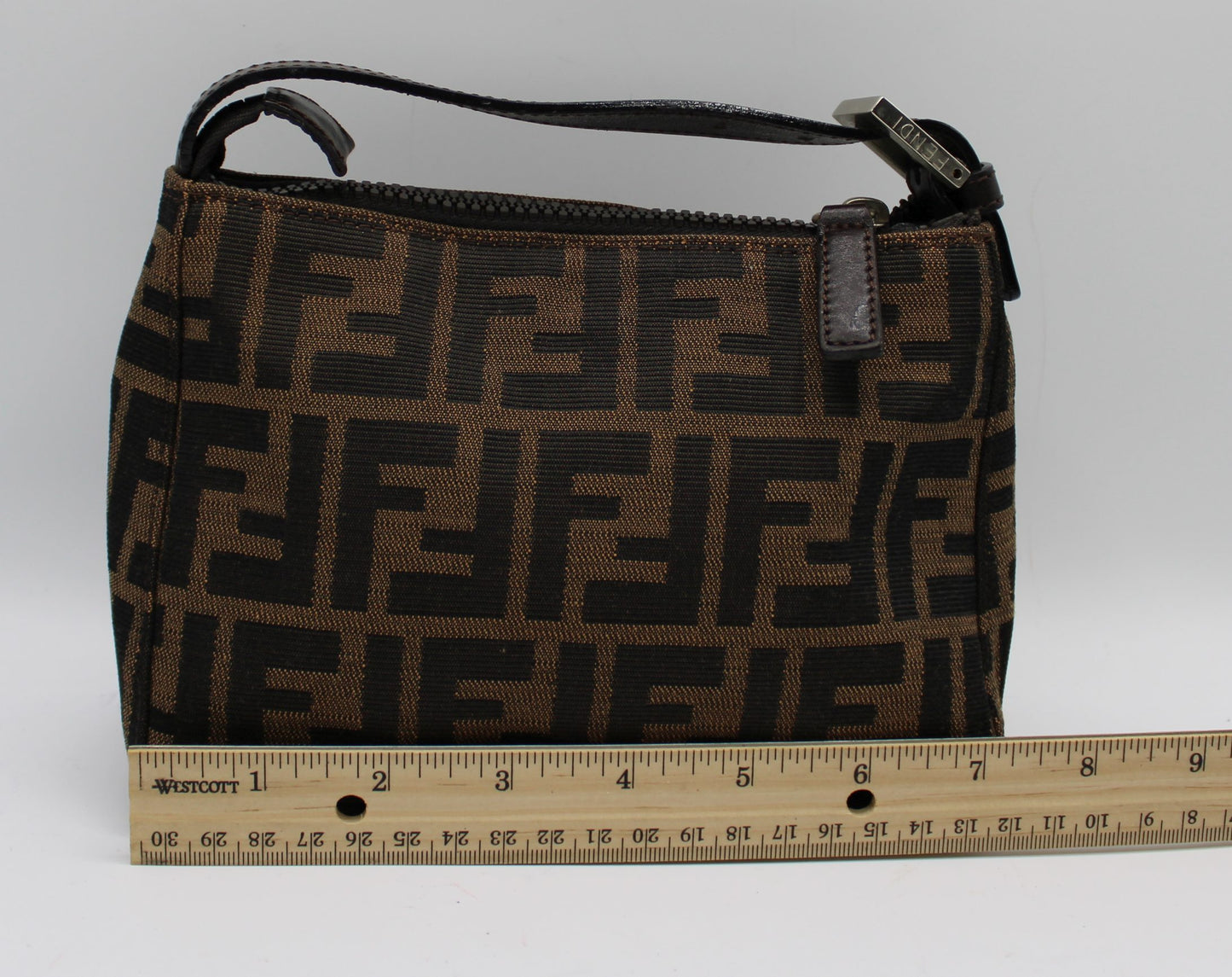 Fendi Brown Zucca Canvas Leather Pochette Handbag