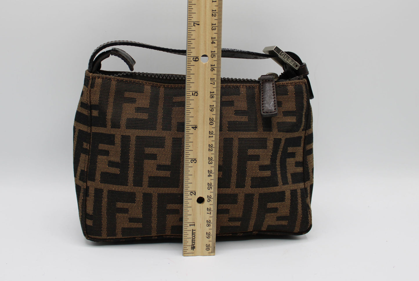 Fendi Brown Zucca Canvas Leather Pochette Handbag