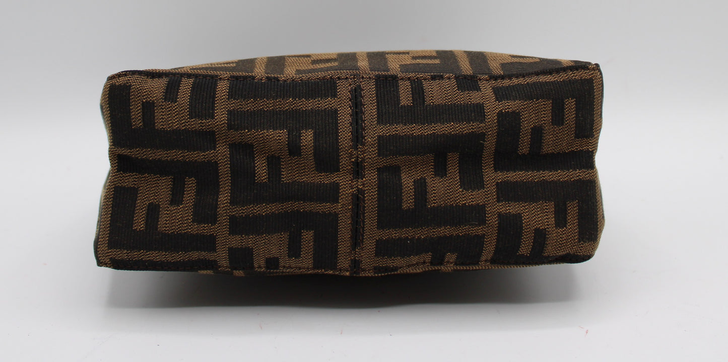 Fendi Brown Zucca Canvas Leather Pochette Handbag