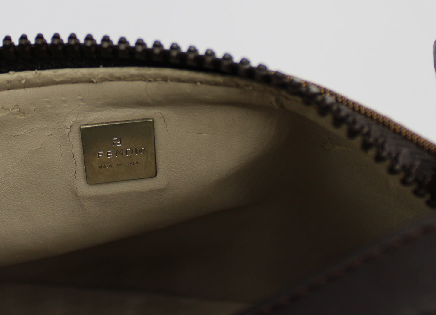 Fendi Brown Zucca Canvas Leather Pochette Handbag