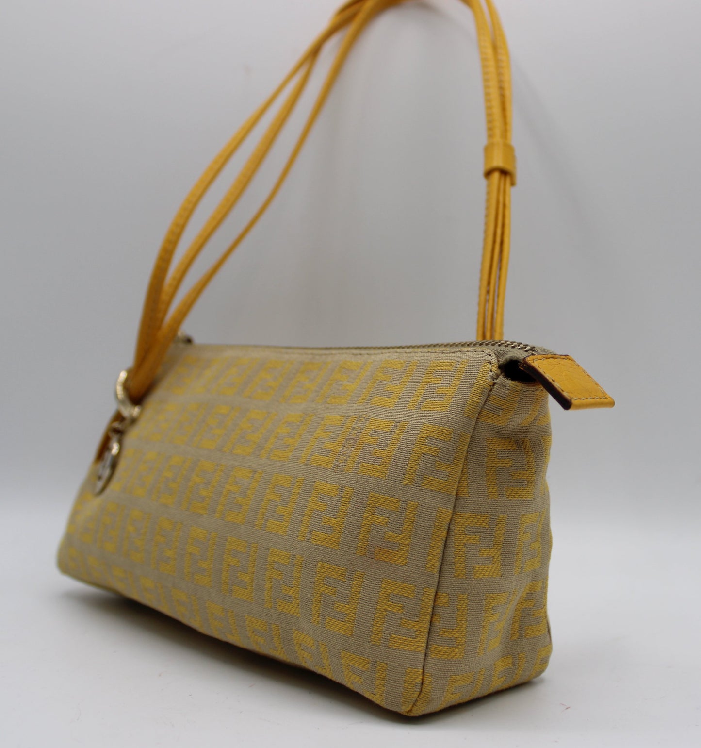 Fendi Yellow Mustard Zucca Canvas Leather Strap Shoulder Bag