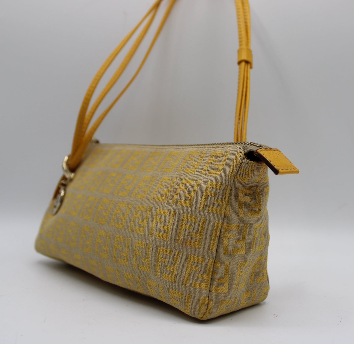 Fendi Yellow Mustard Zucca Canvas Leather Strap Shoulder Bag
