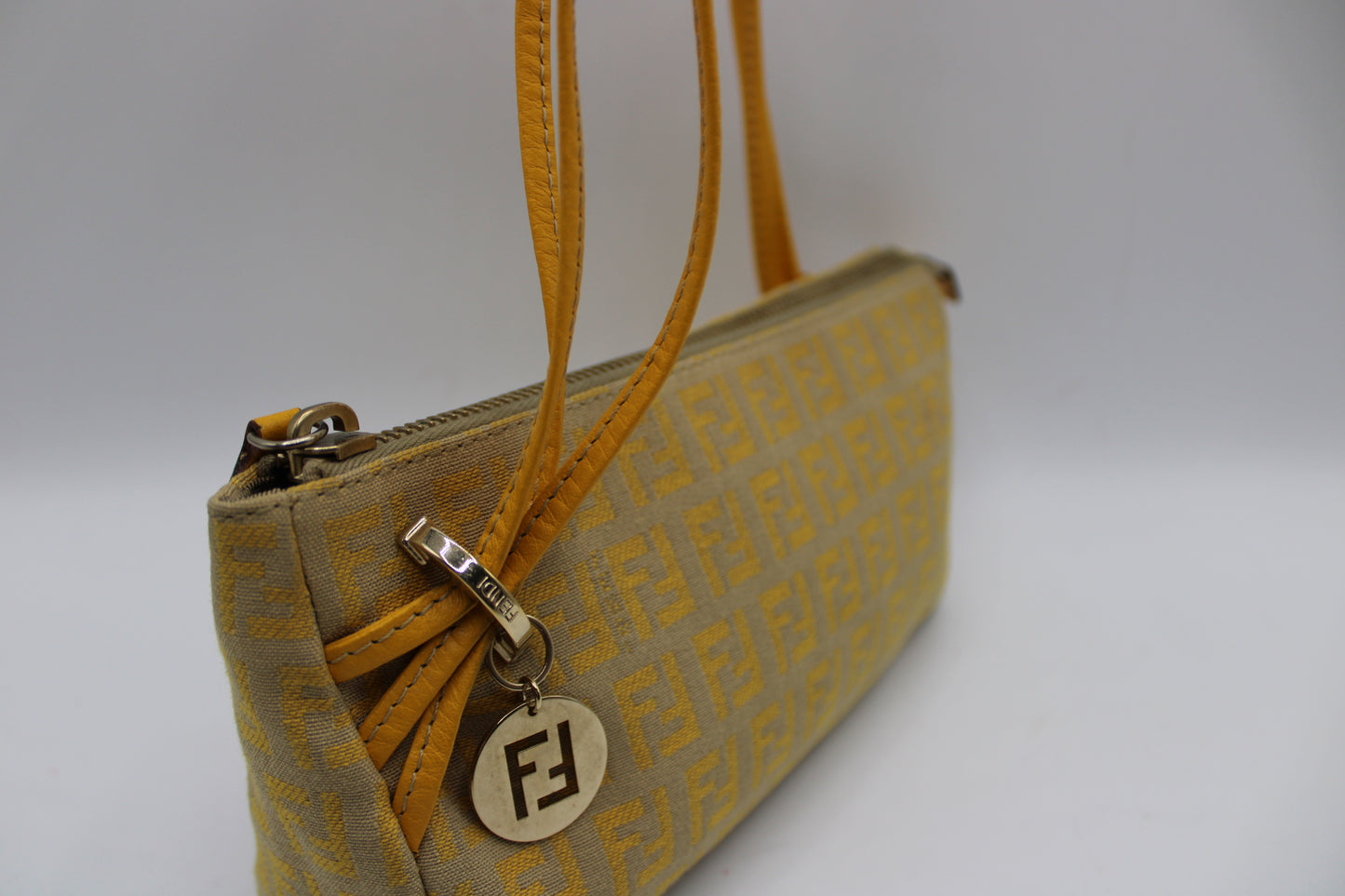 Fendi Yellow Mustard Zucca Canvas Leather Strap Shoulder Bag