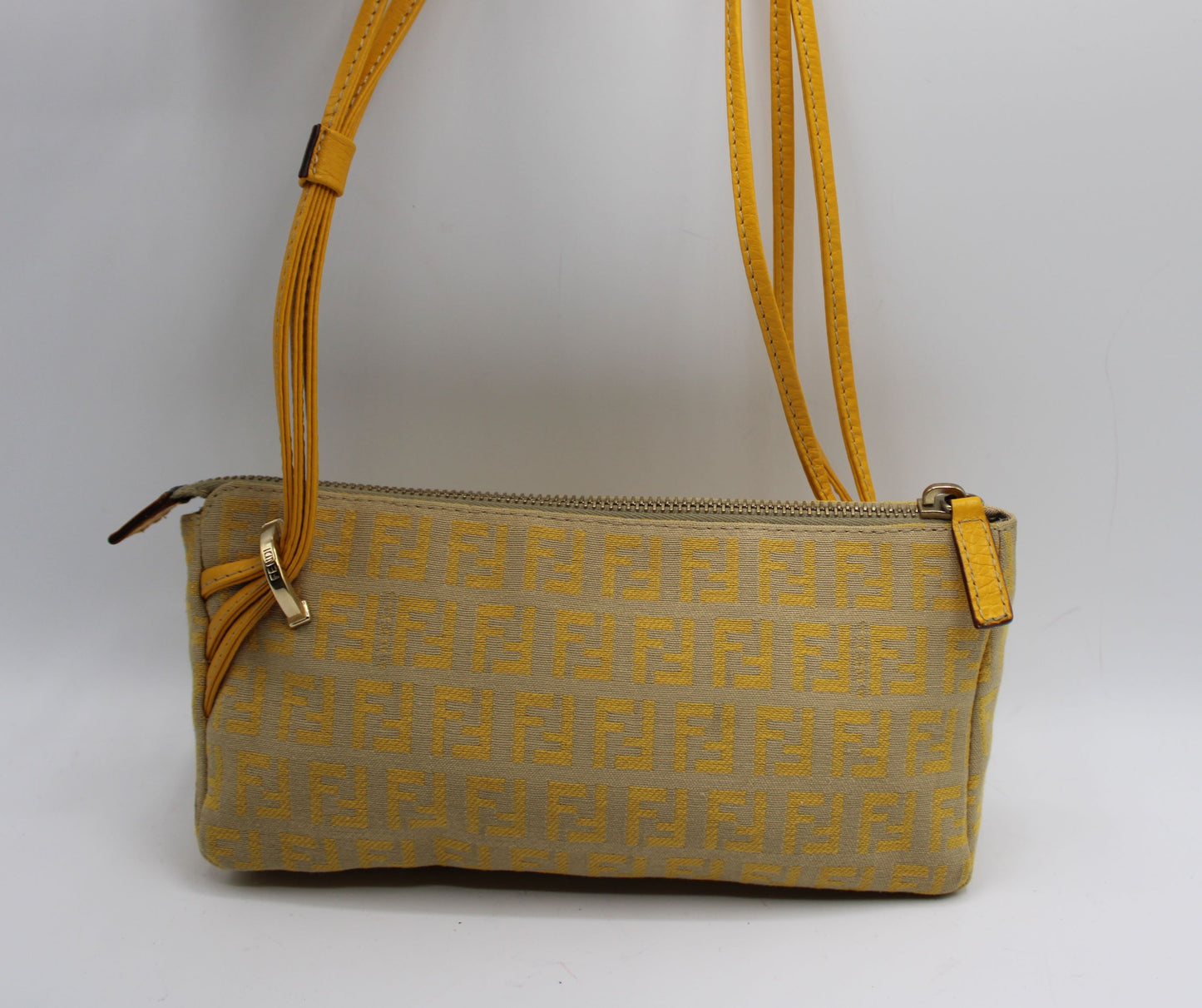 Fendi Yellow Mustard Zucca Canvas Leather Strap Shoulder Bag