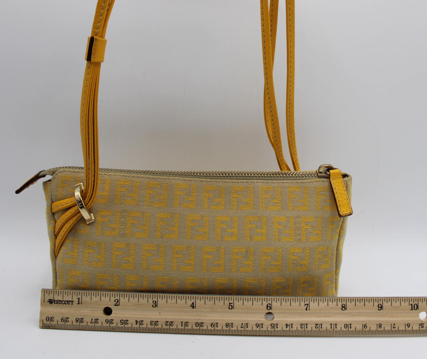 Fendi Yellow Mustard Zucca Canvas Leather Strap Shoulder Bag