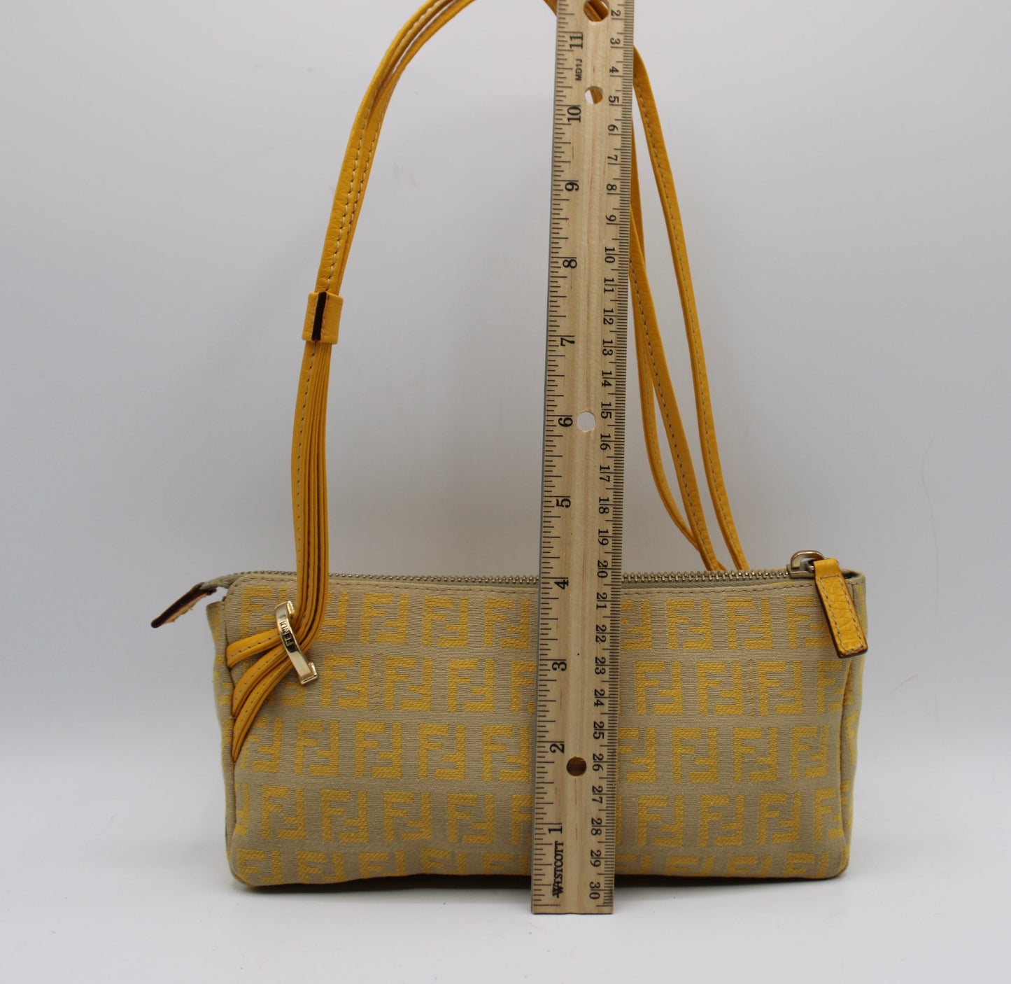 Fendi Yellow Mustard Zucca Canvas Leather Strap Shoulder Bag