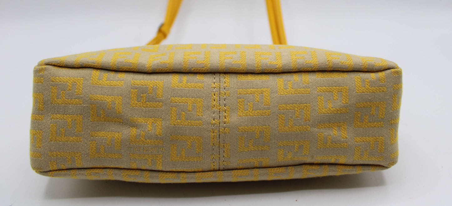 Fendi Yellow Mustard Zucca Canvas Leather Strap Shoulder Bag