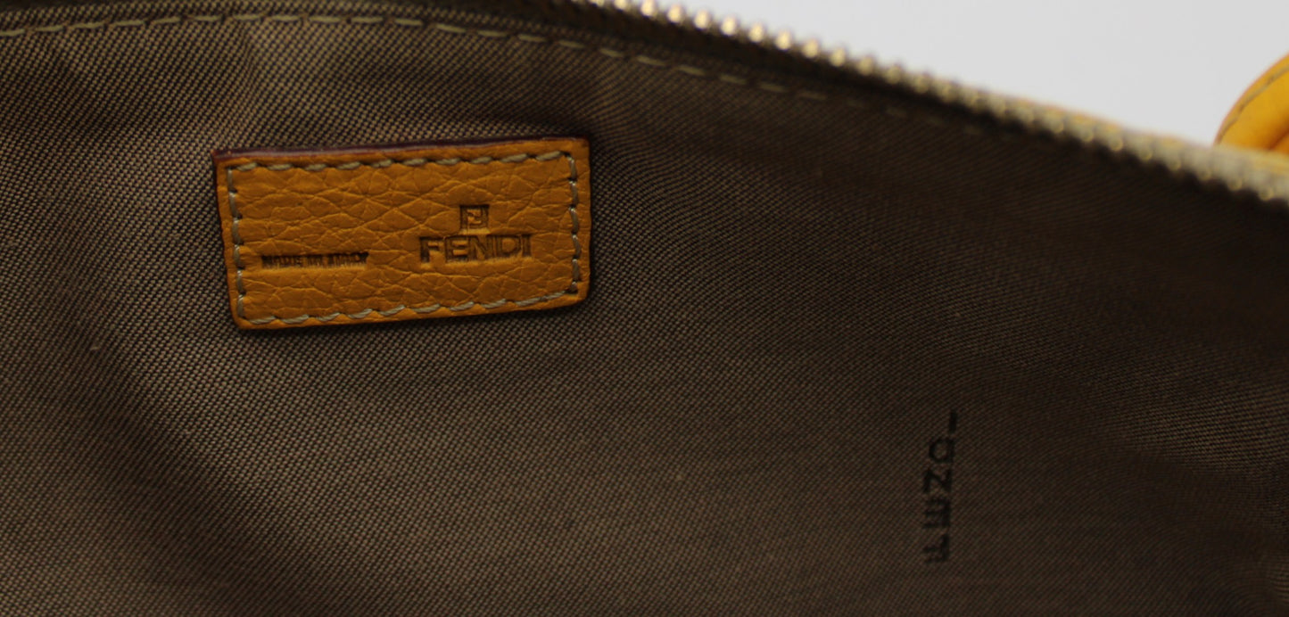 Fendi Yellow Mustard Zucca Canvas Leather Strap Shoulder Bag