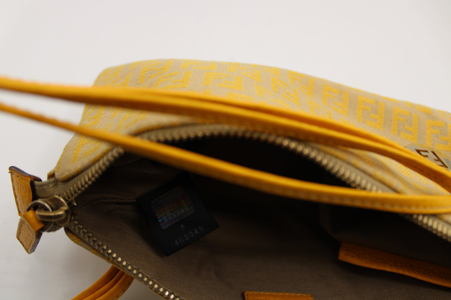 Fendi Yellow Mustard Zucca Canvas Leather Strap Shoulder Bag