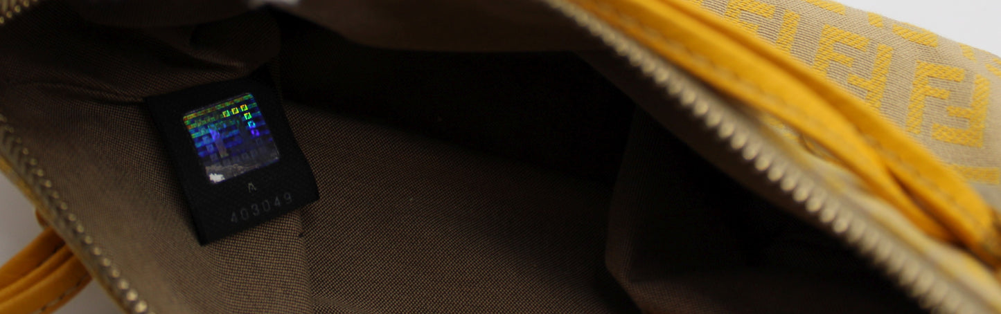 Fendi Yellow Mustard Zucca Canvas Leather Strap Shoulder Bag