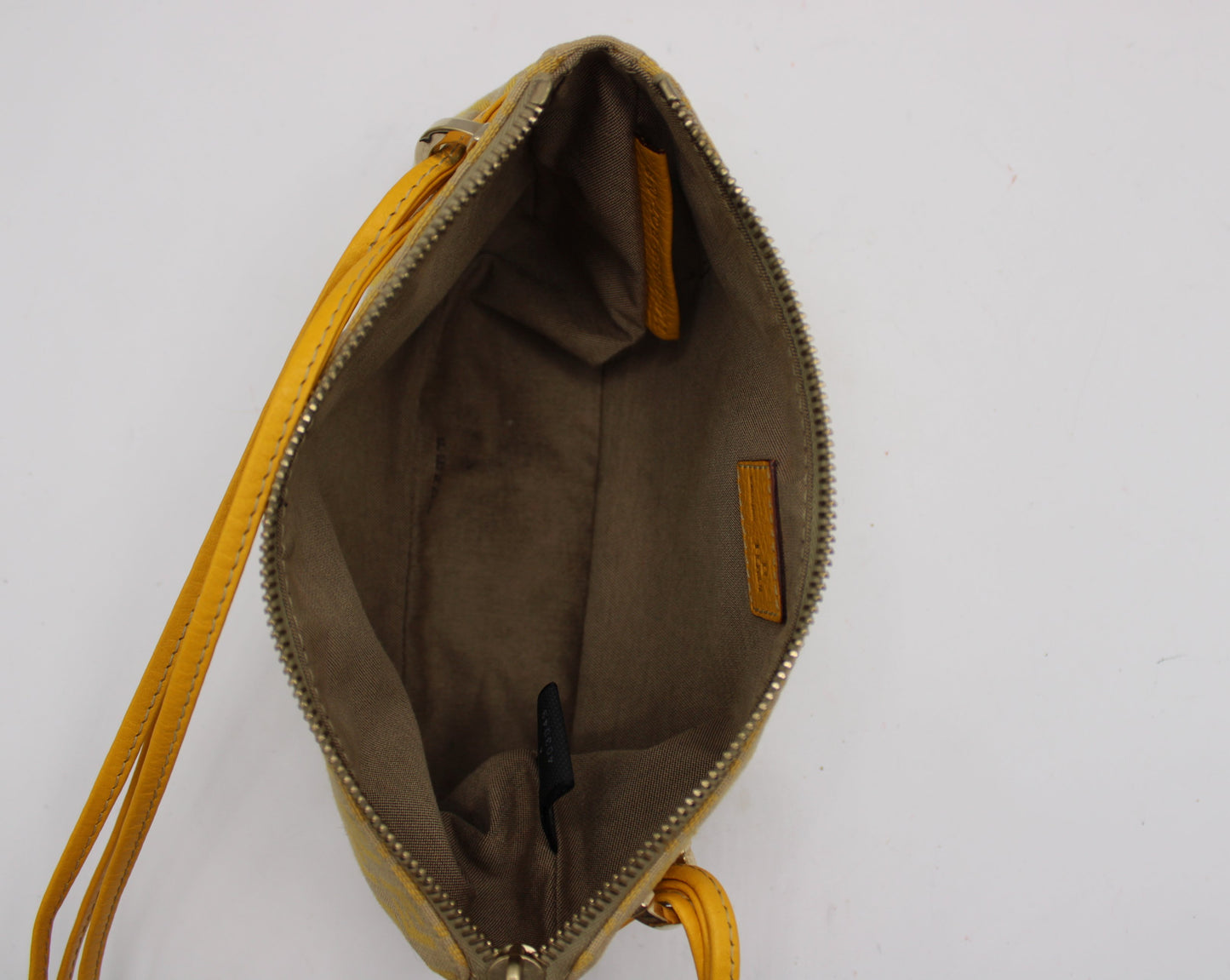 Fendi Yellow Mustard Zucca Canvas Leather Strap Shoulder Bag