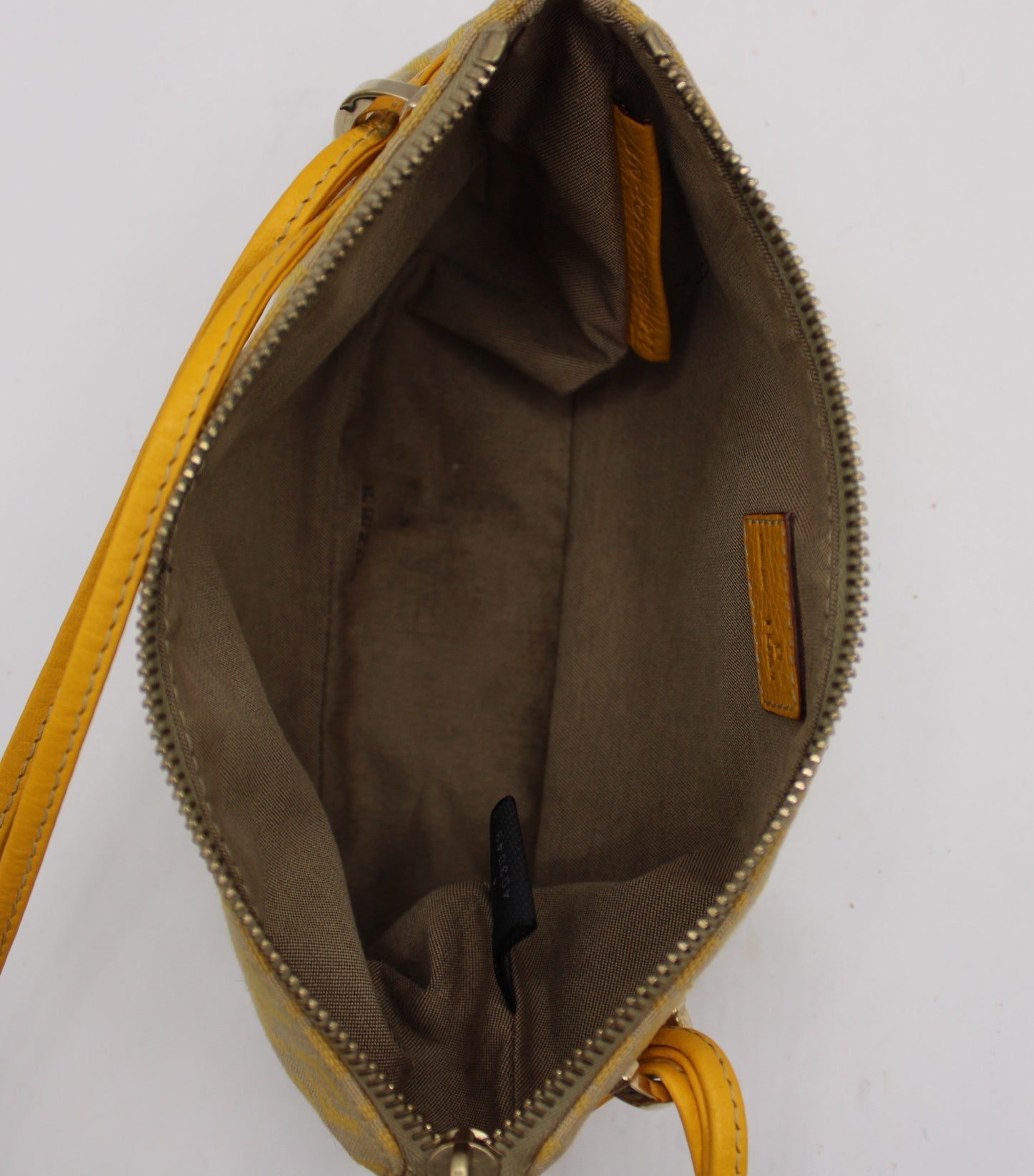Fendi Yellow Mustard Zucca Canvas Leather Strap Shoulder Bag
