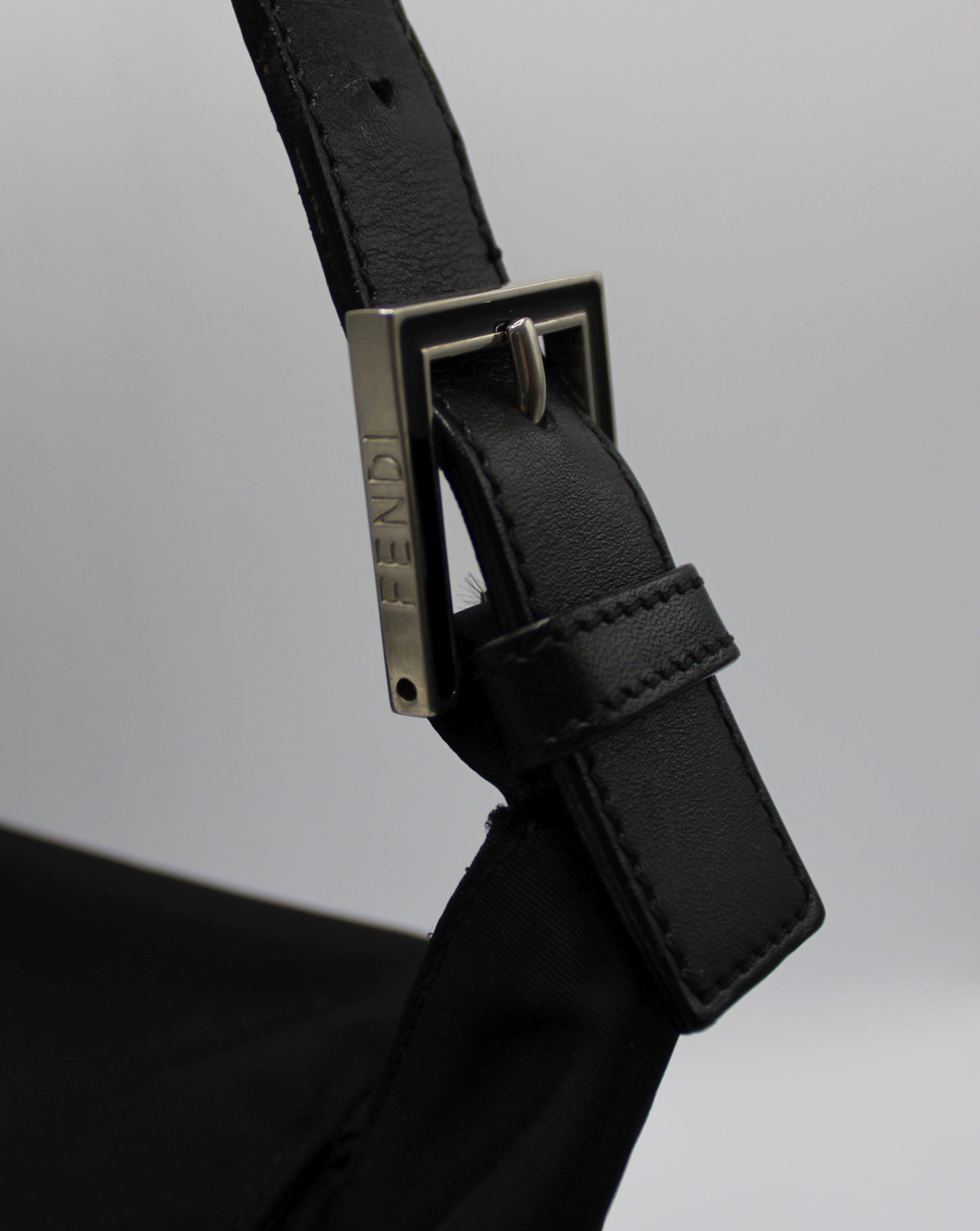 Fendi Black Neoprene Leather Strap Magnetic Logo Shoulder Bag